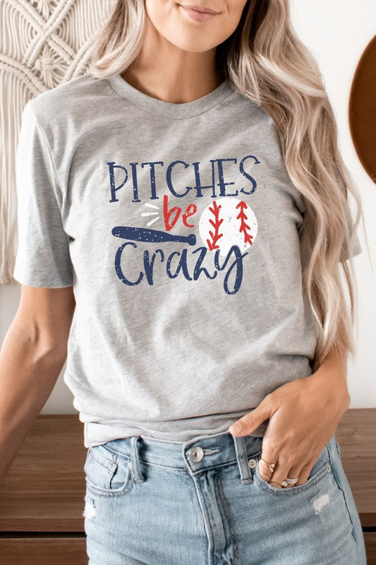 Pitches Be Crazy Baseball Bat Sports Graphic Tee T-Shirt
