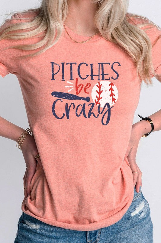 Pitches Be Crazy Baseball Bat Sports Graphic Tee T-Shirt