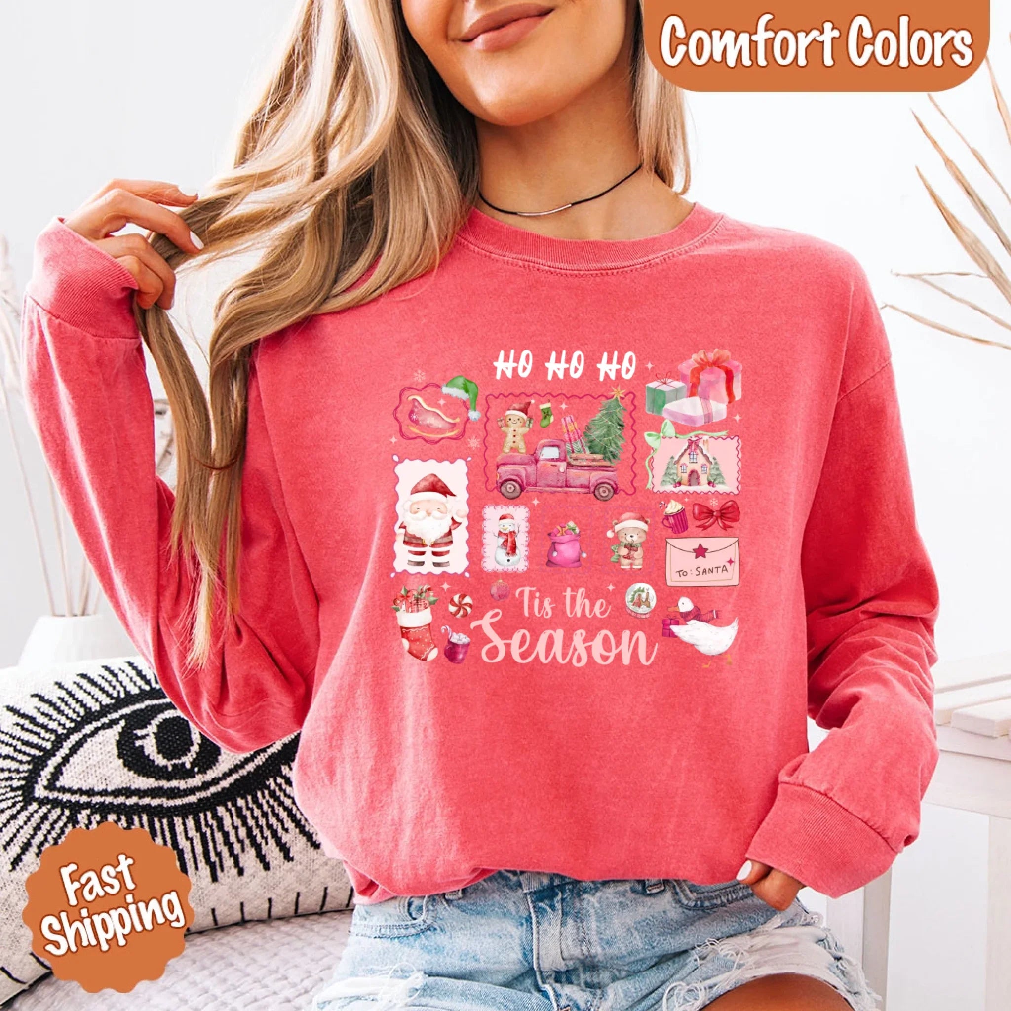Comfort Colors Long Sleeve Ho Ho Ho Tis The Season Christmas Shirt