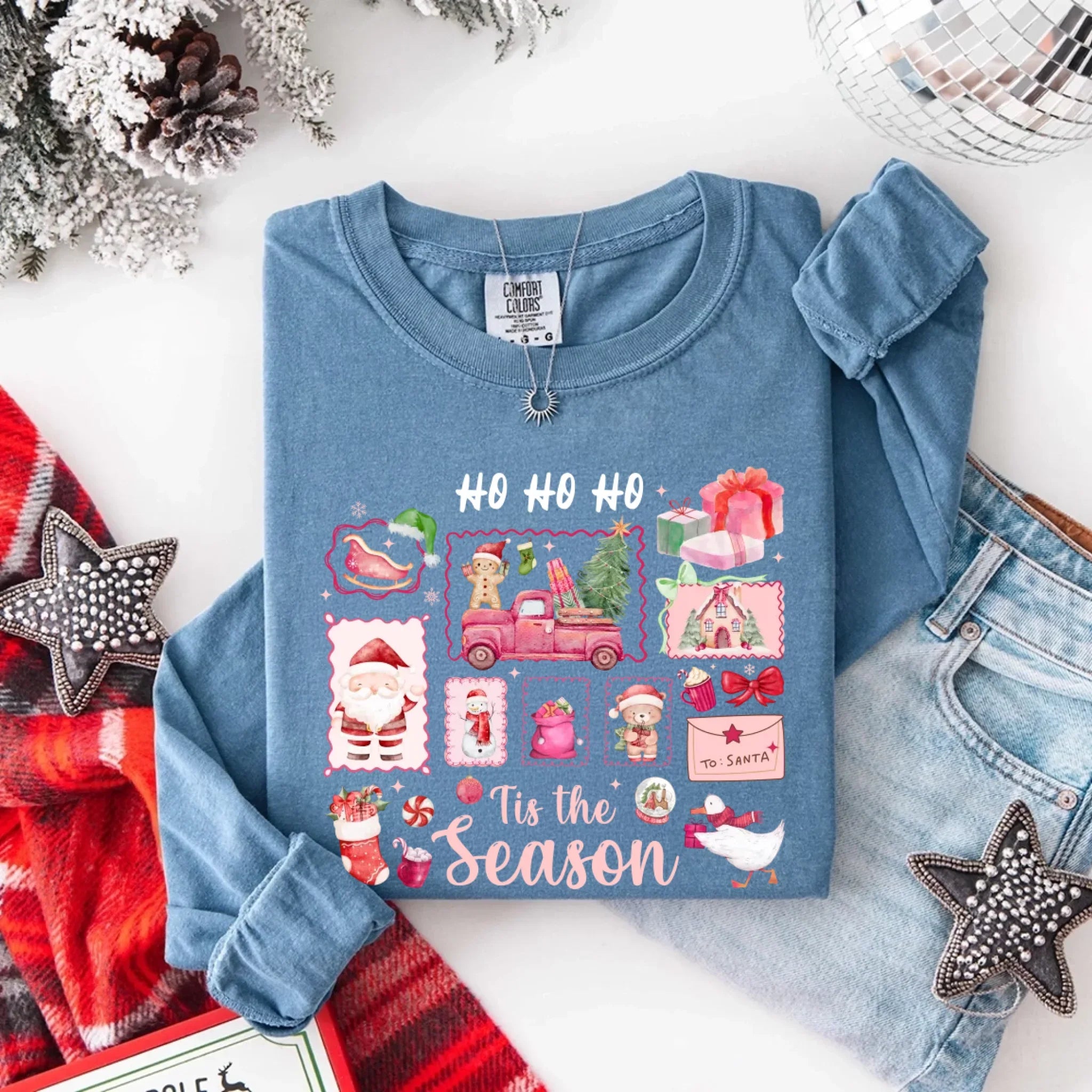 Comfort Colors Long Sleeve Ho Ho Ho Tis The Season Christmas Shirt