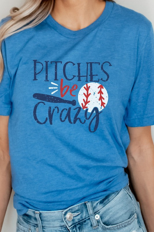 Pitches Be Crazy Baseball Bat Sports Graphic Tee T-Shirt