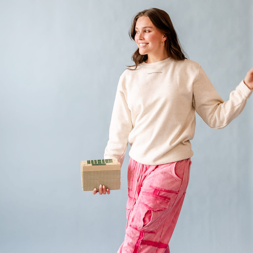 Happy Teachers Club (center & b) - Heathered Natural BASIC Fleece