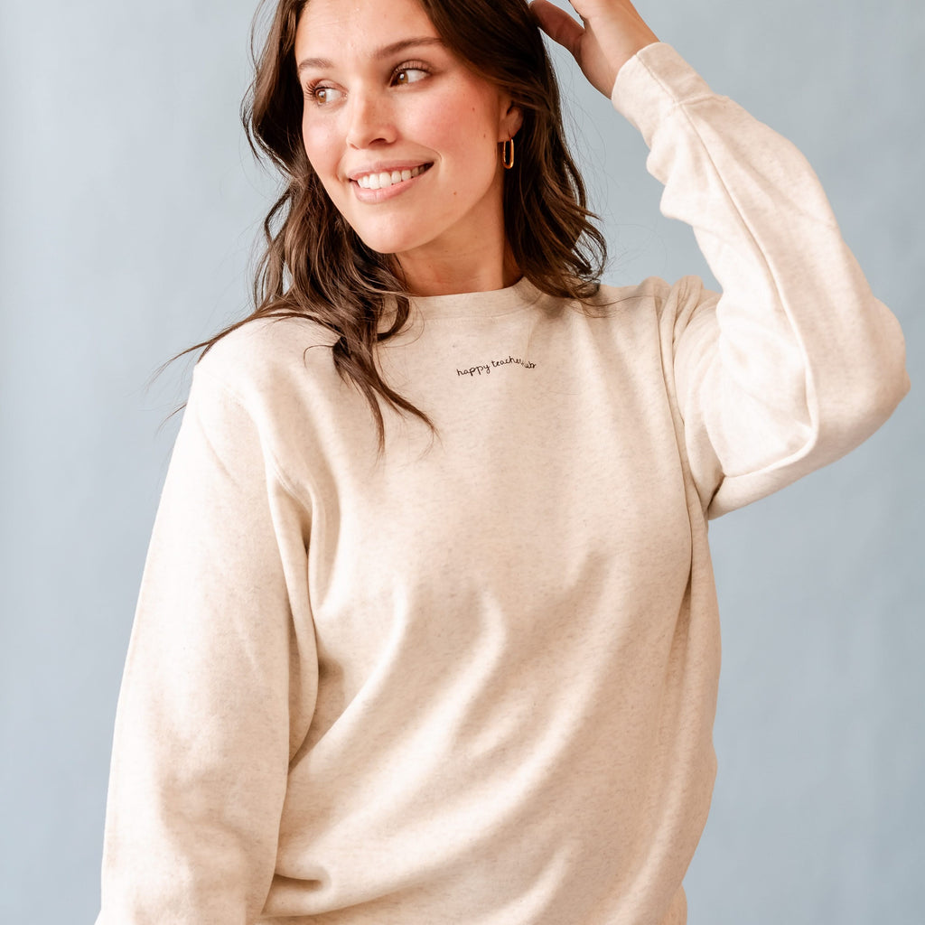 Happy Teachers Club (center & b) - Heathered Natural BASIC Fleece