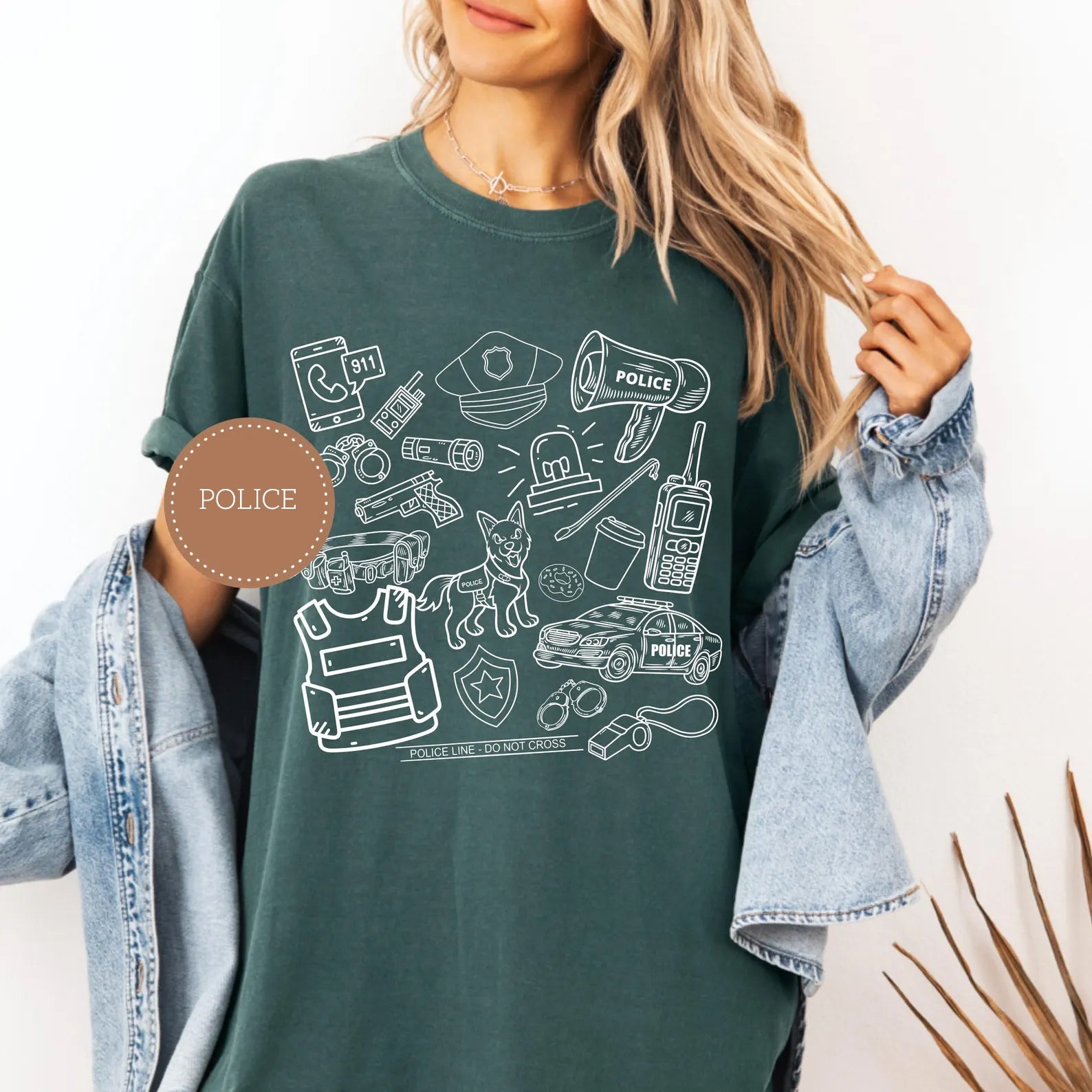 Police Doodle Icons Graphic Tee
