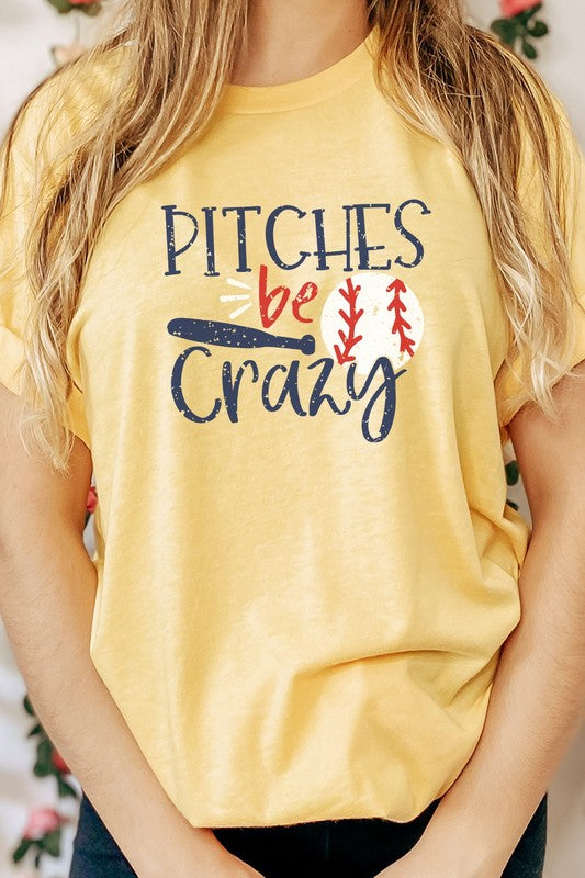 Pitches Be Crazy Baseball Bat Sports Graphic Tee T-Shirt