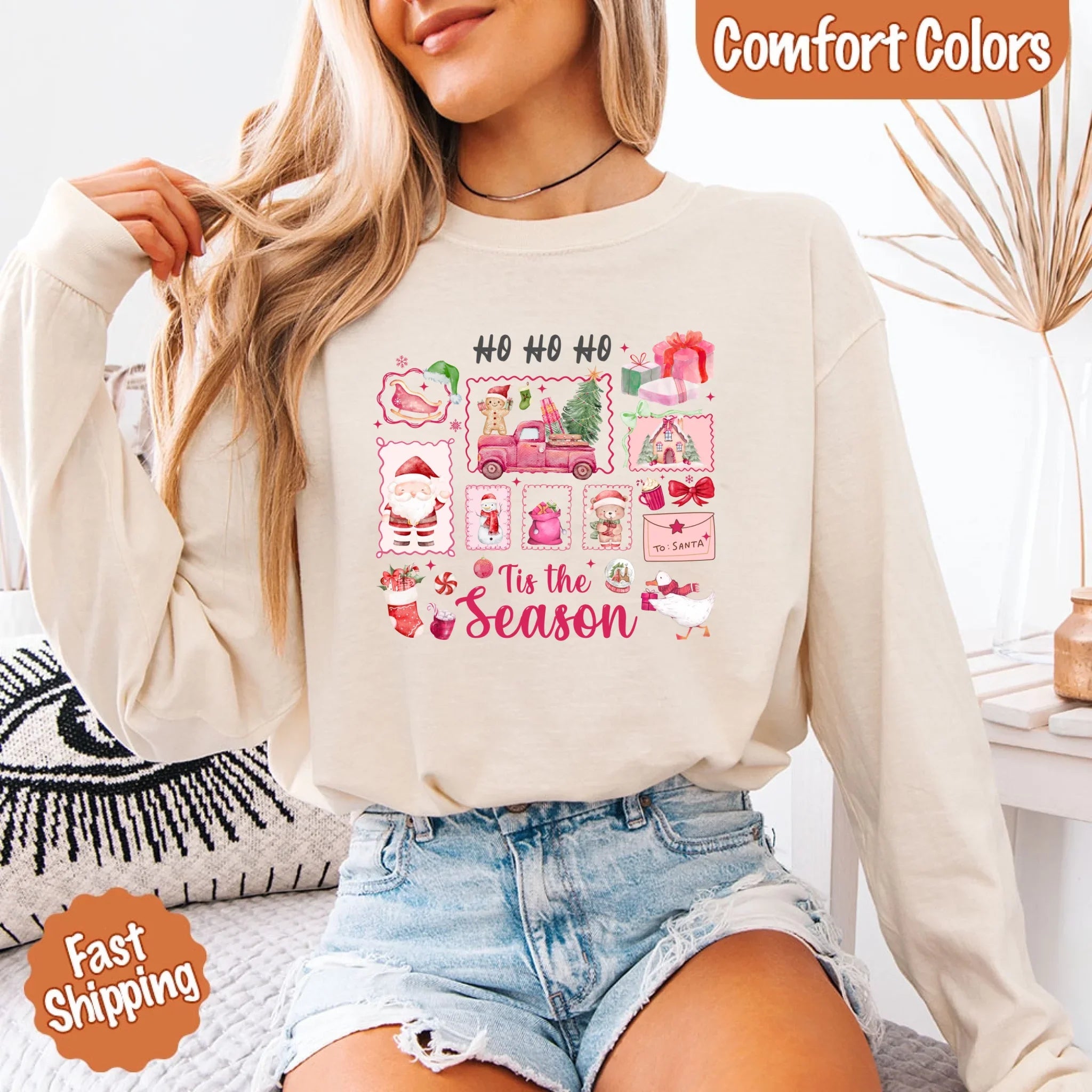 Comfort Colors Long Sleeve Ho Ho Ho Tis The Season Christmas Shirt
