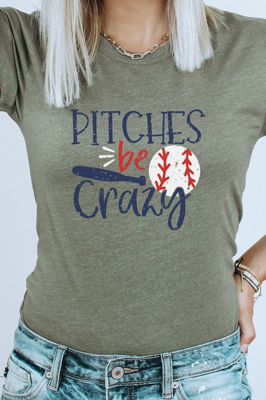 Pitches Be Crazy Baseball Bat Sports Graphic Tee T-Shirt