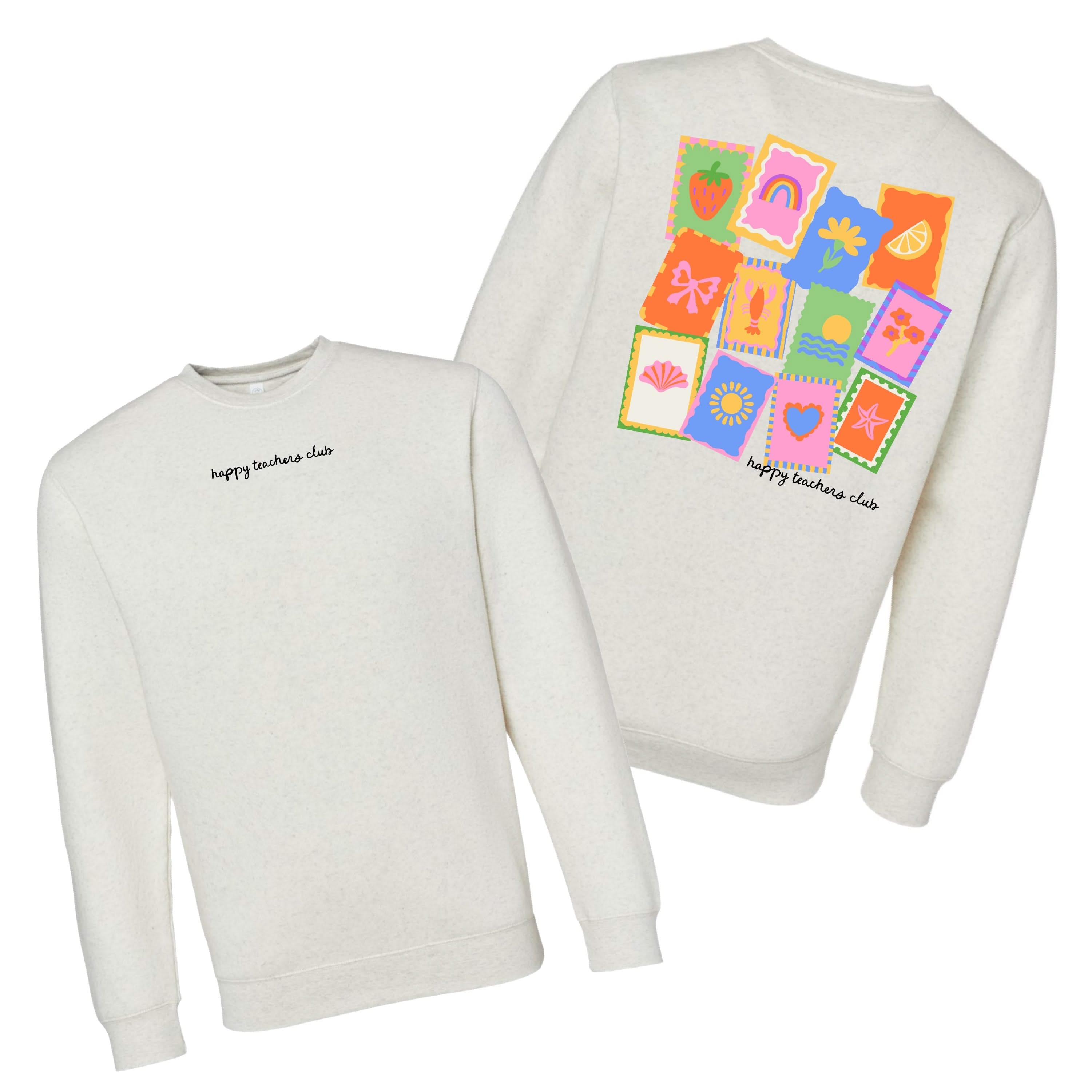 Happy Teachers Club (center & b) - Heathered Natural BASIC Fleece