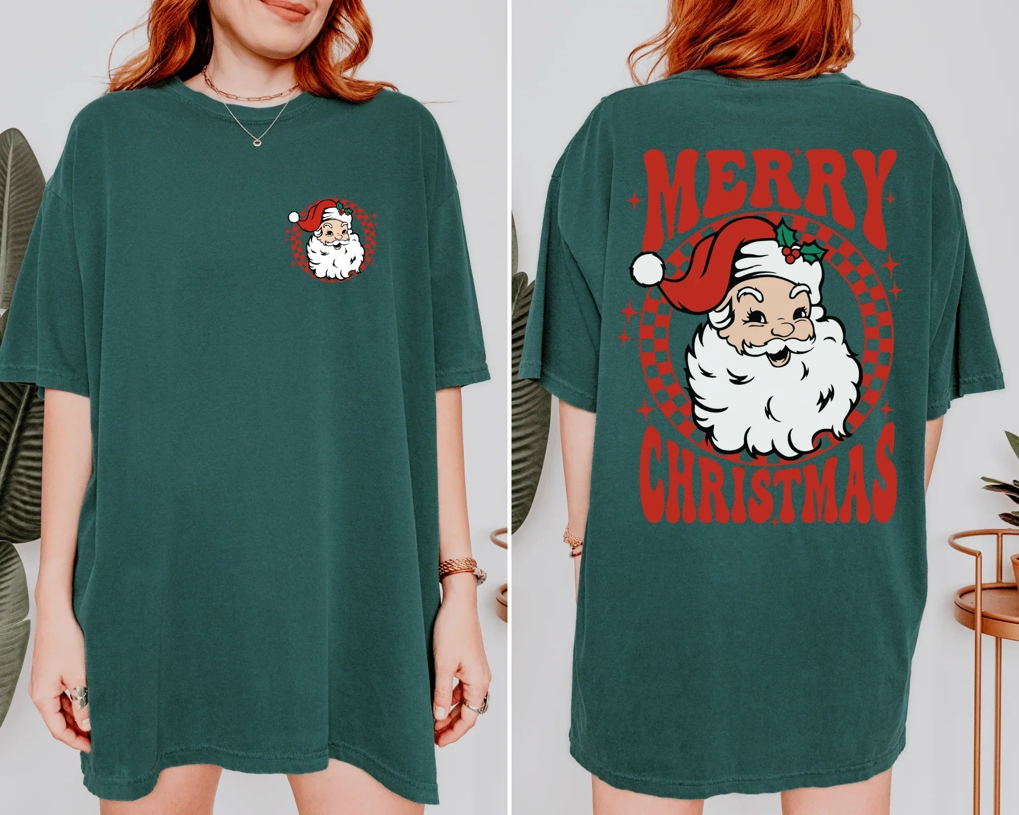 Merry Christmas Santa T-Shirt – Fun & Festive Holiday Shirt with Front and Back Print – Santa Claus Graphic Tee – Christmas Party Shirt