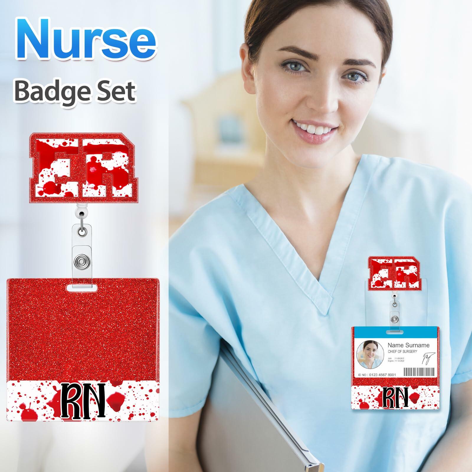 RN Nurse Badge Reel Set – Student & RN ID Clip Red Alligator Card Holder Red