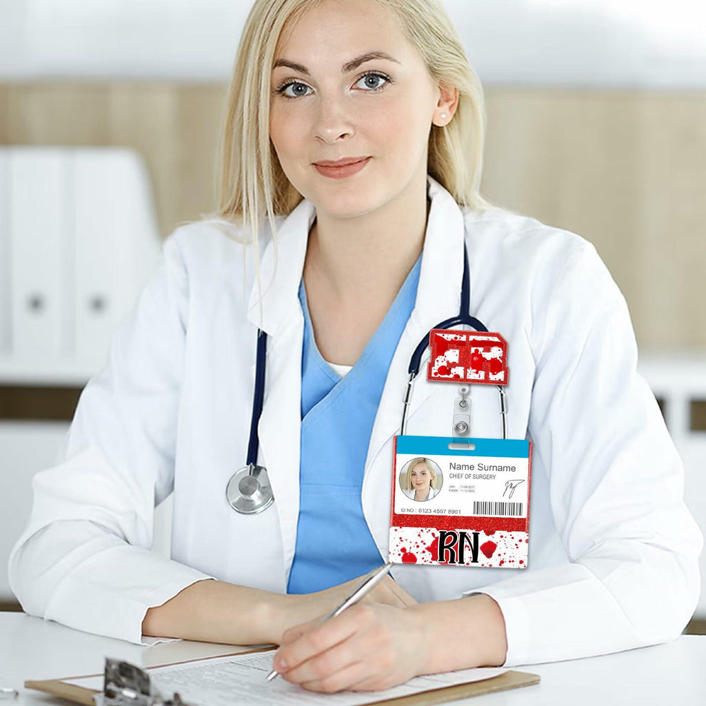 RN Nurse Badge Reel Set – Student & RN ID Clip Red Alligator Card Holder Red