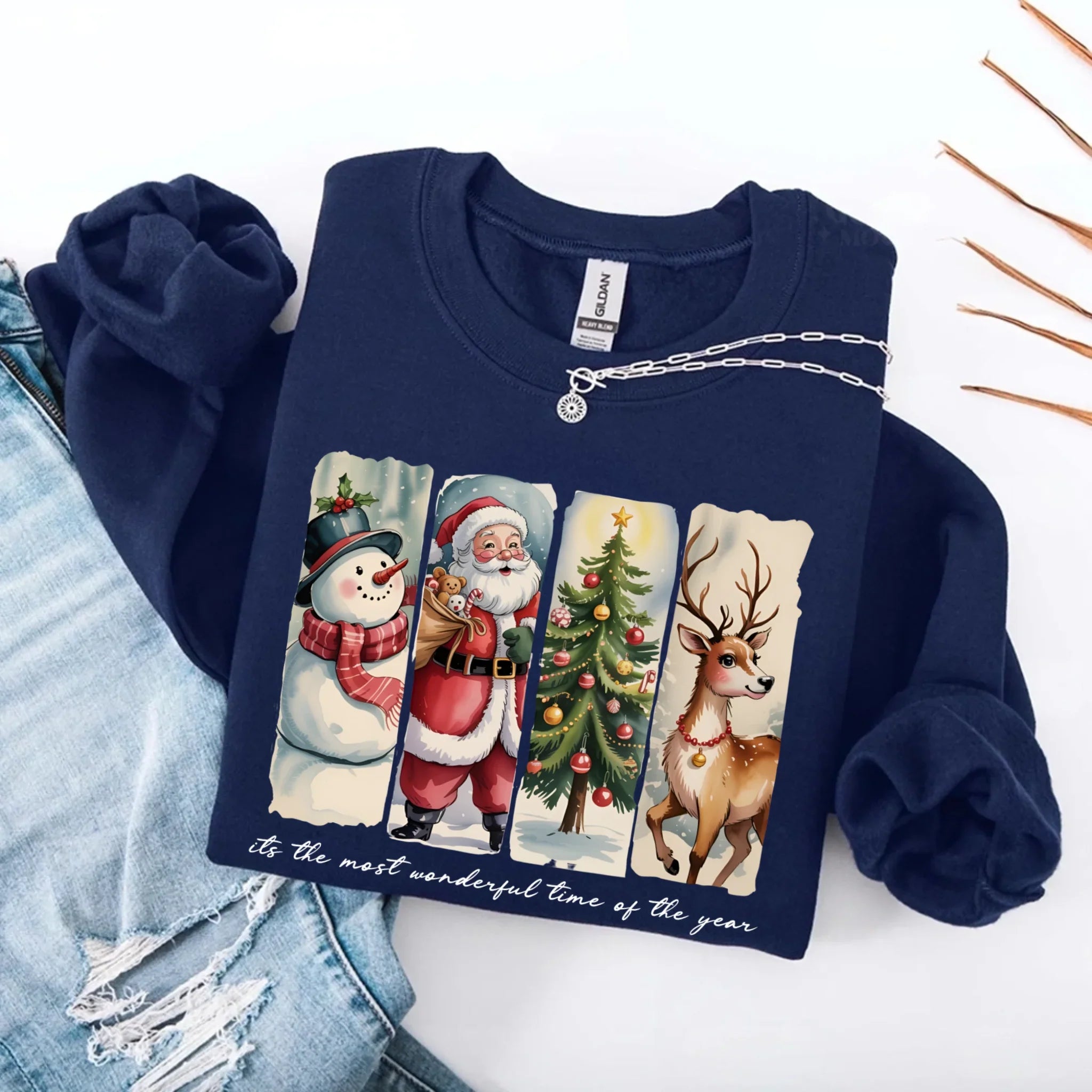 Vintage Santa Sweatshirt Wonderful Time Christmas Crewneck