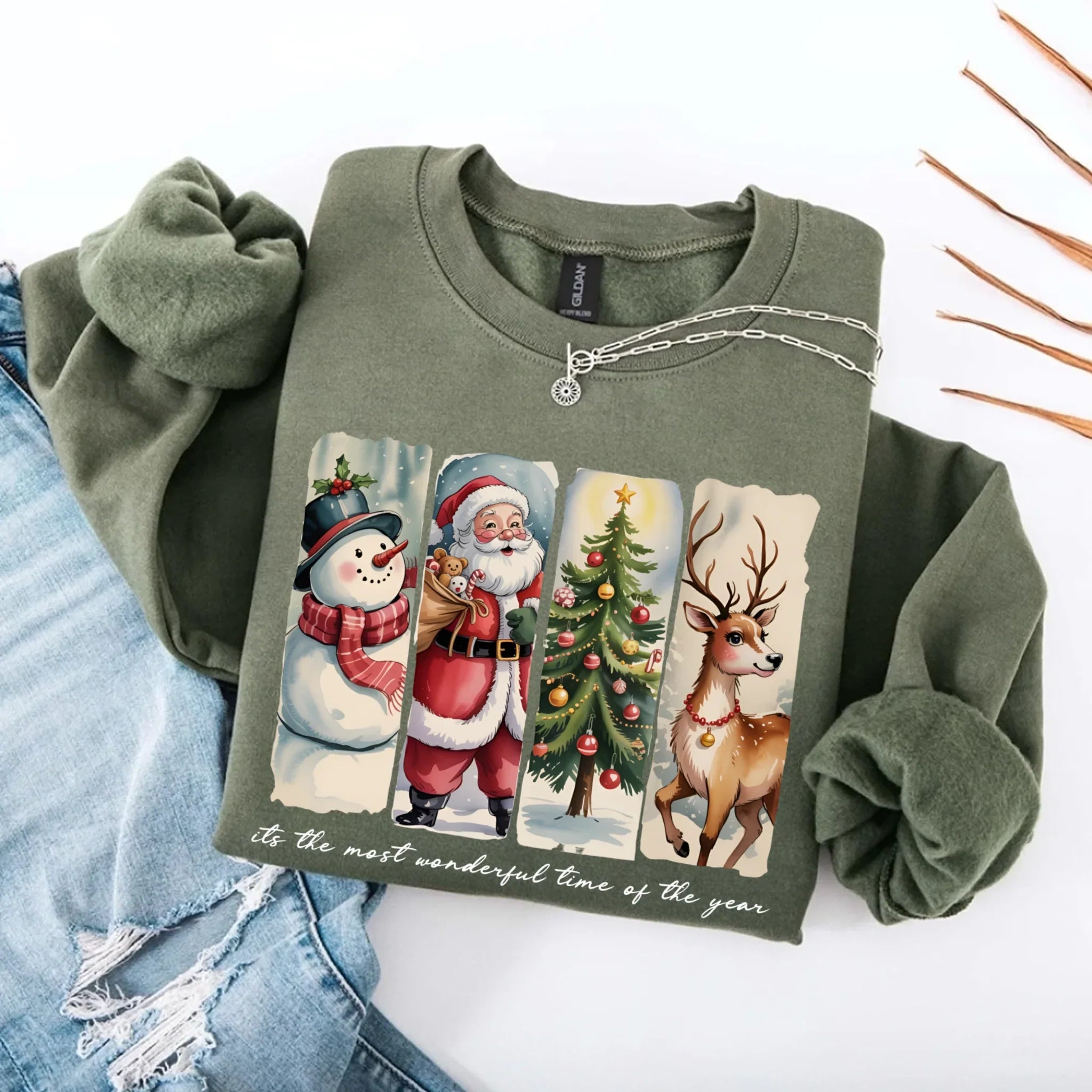 Vintage Santa Sweatshirt Wonderful Time Christmas Crewneck