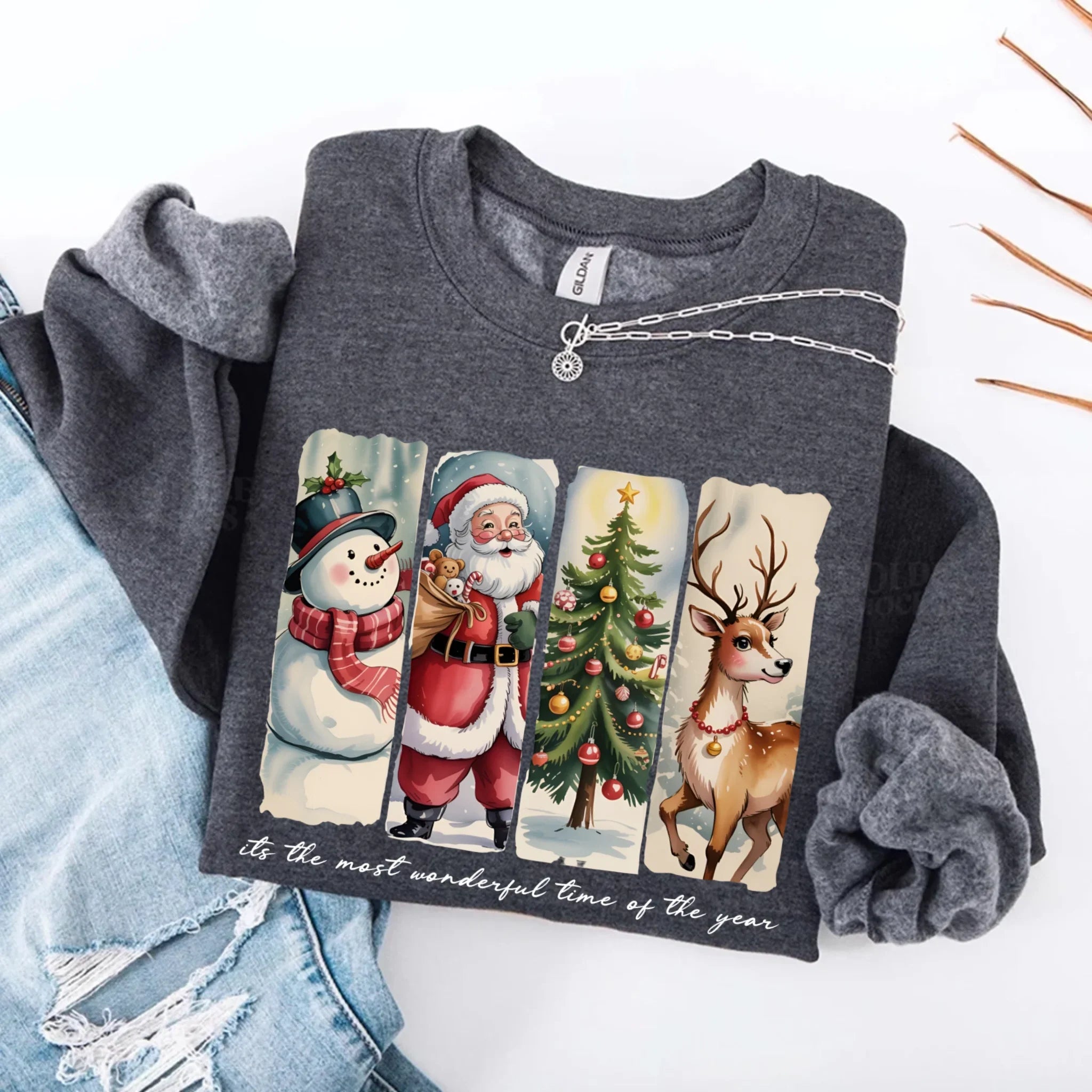 Vintage Santa Sweatshirt Wonderful Time Christmas Crewneck