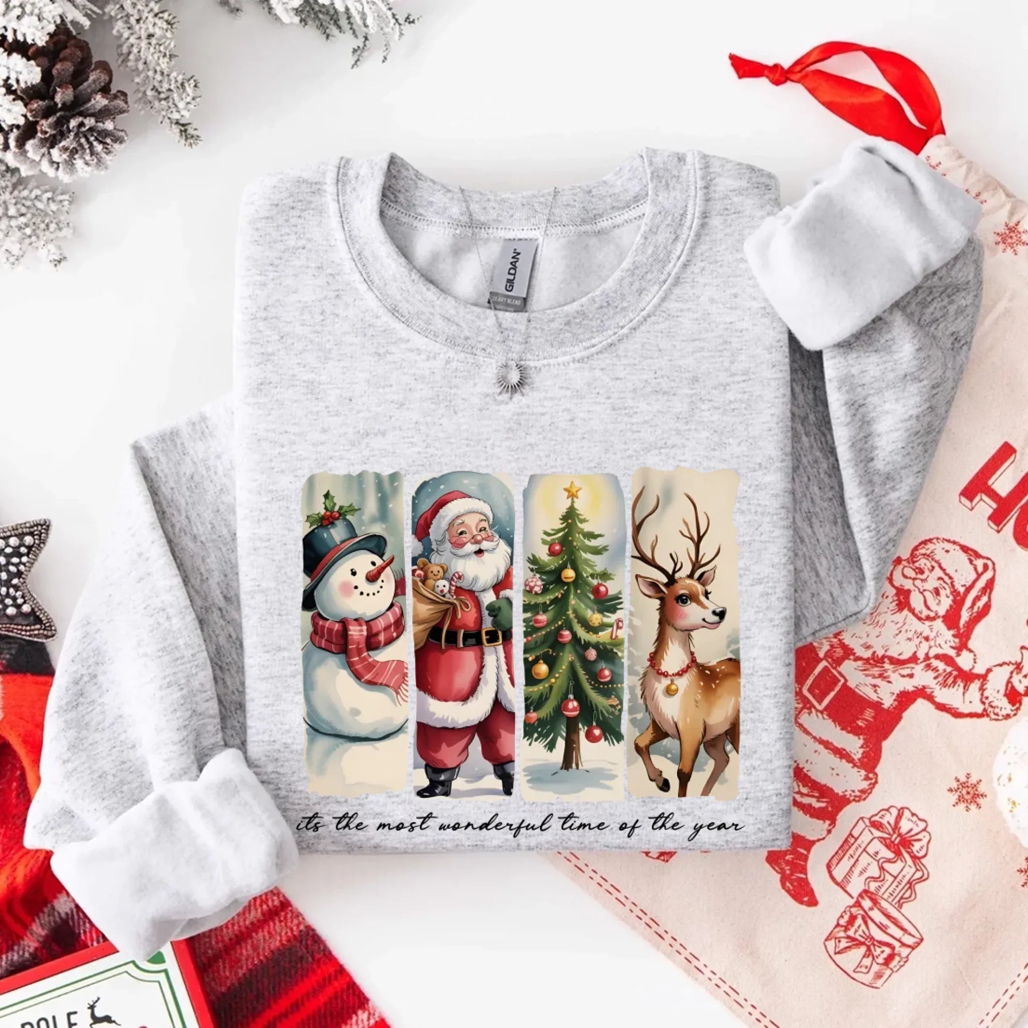 Vintage Santa Sweatshirt Wonderful Time Christmas Crewneck