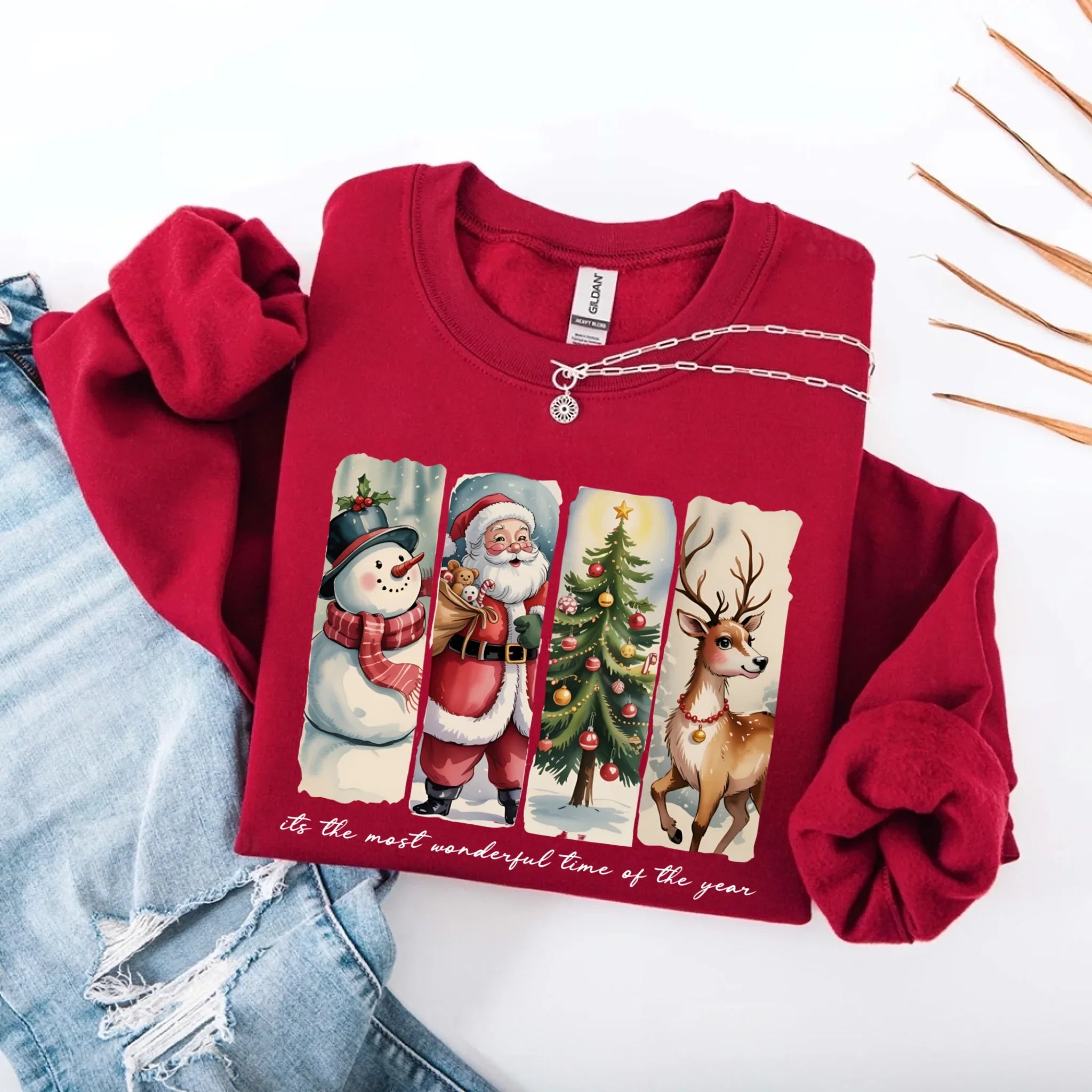 Vintage Santa Sweatshirt Wonderful Time Christmas Crewneck